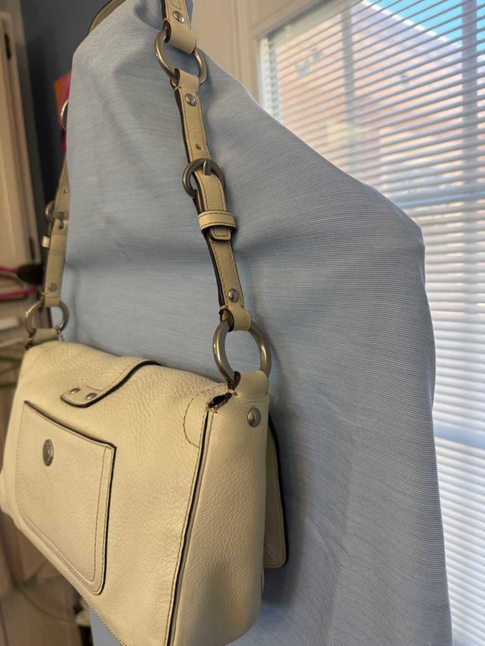 Coach Cream Pebbled Leather Shoulder Bag with Ring Detail - Picture 3 of 10